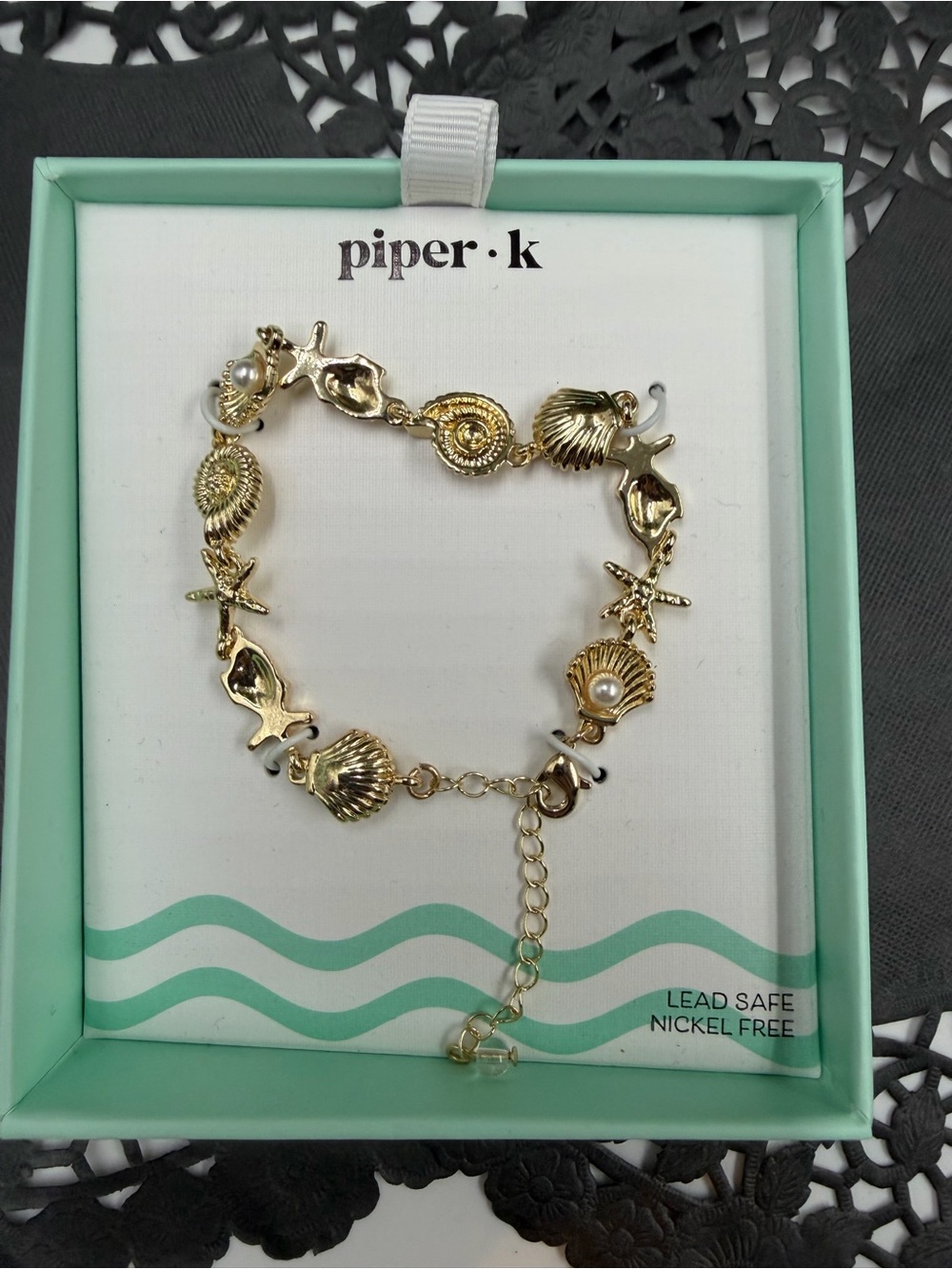 Piper K Gold Seashell and Starfish Charm Bracelet with Pearl Accents